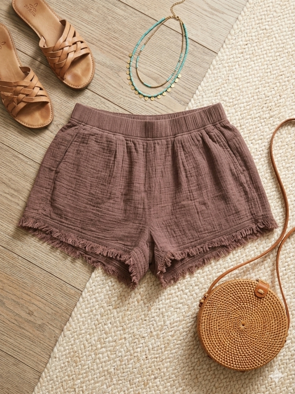 Women's Washed Brown Fringe Hem Cotton Shorts NWT Prana